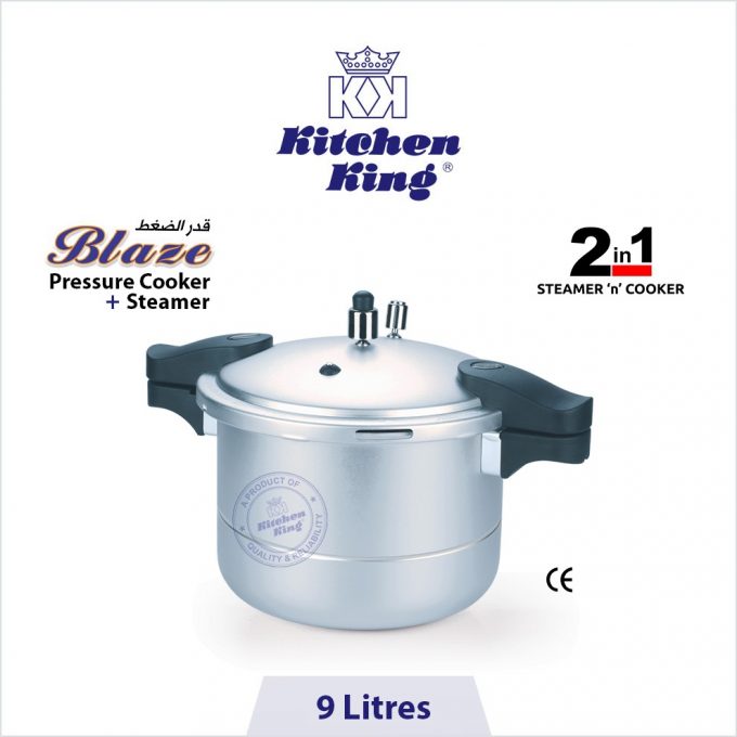 best pressure cooker in Pakistan, best quality pressure cooker, blaze + steamer 9 litres, kitchen king cookware