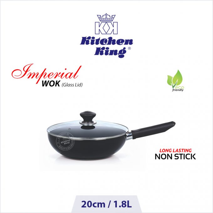 best nonstick cookware Imperial Wok long handle with glass lid 22cm