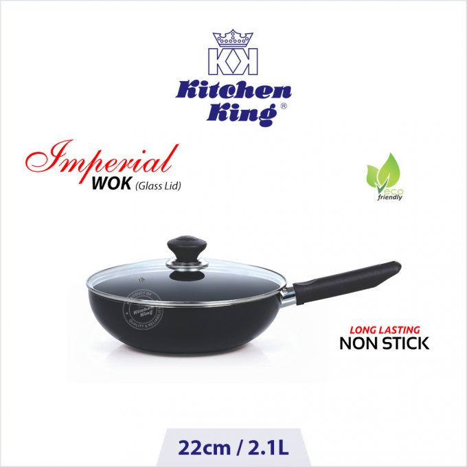 best nonstick cookware Imperial Wok long handle with glass lid 24cm