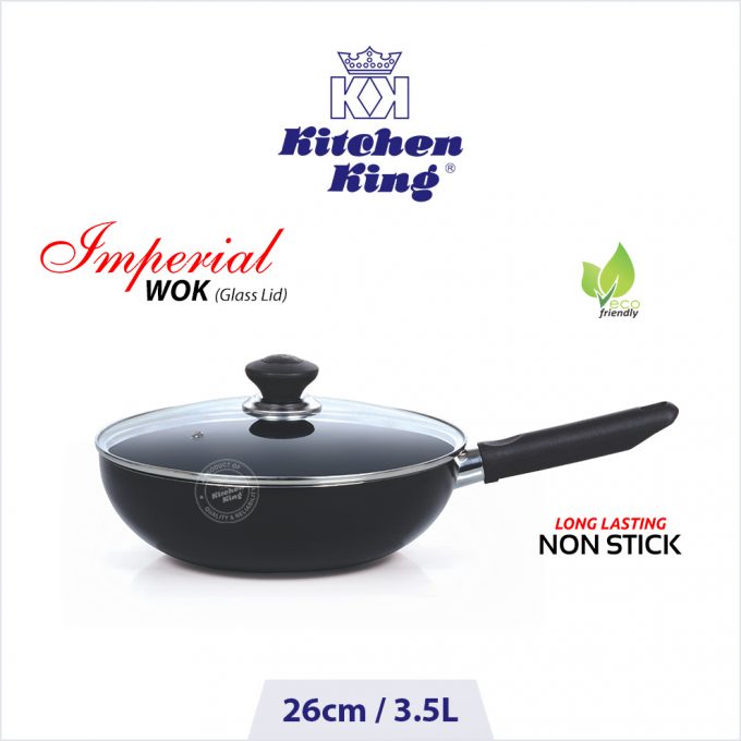 best nonstick cookware Imperial Wok long handle with glass lid 28cm