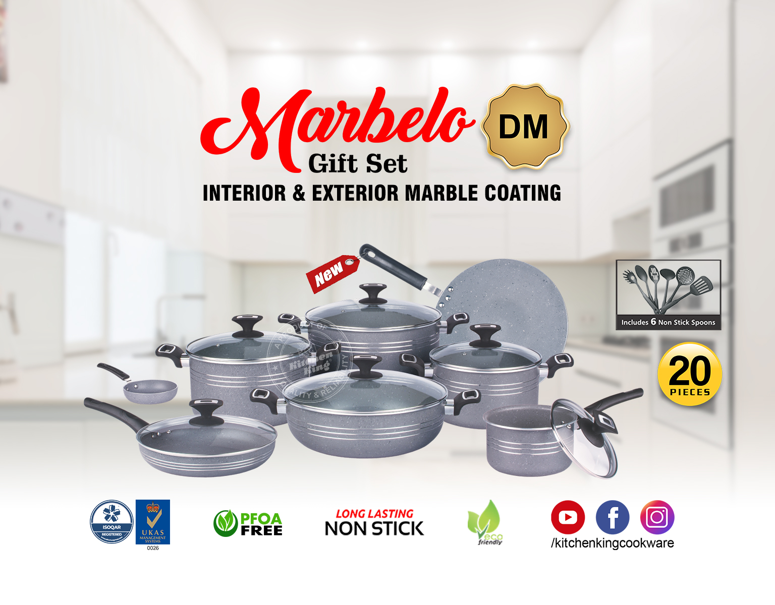 best nonstick cookware in Pakistan. best marble coated cookware in Pakistan, nonstick gift set in Pakistan, Kitchen King Marbelo Gift Set 20 Pieces